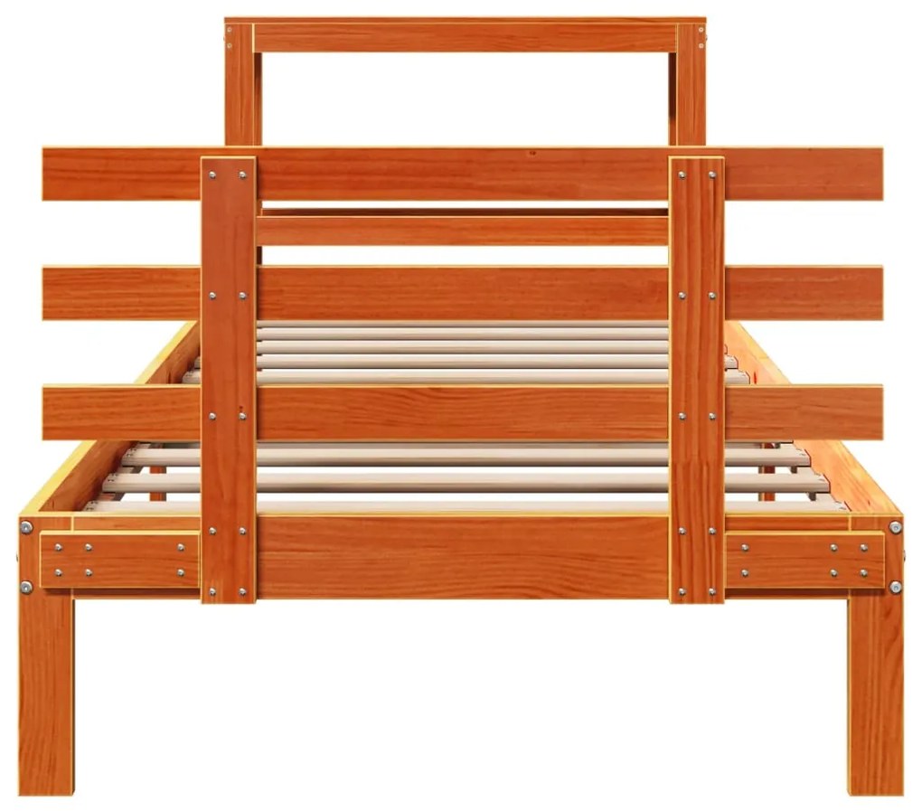 Estrutura cama c/ cabeceira 90x200 cm pinho maciço castanho-mel