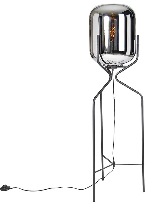 Candeeiro de pé design preto com vidro fumê - Bliss Design