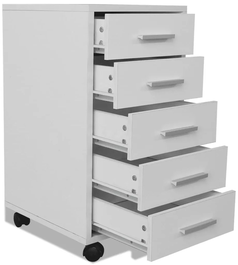 Unidade 5 gavetas p/ escritório com rodas, branco