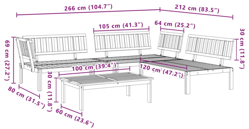 4 pcs conjunto de móveis de paletes p/ jardim acácia maciça