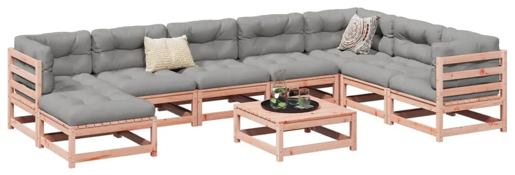 vidaXL 9 pcs conj. sofás jardim c/ almofadões madeira abeto-de-douglas