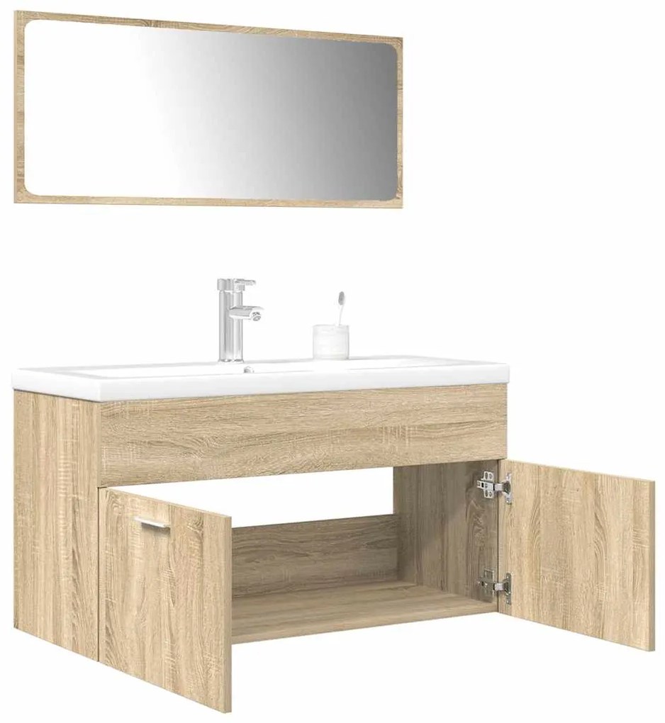 vidaXL 3 pcs conj. móveis casa banho derivados madeira carvalho sonoma