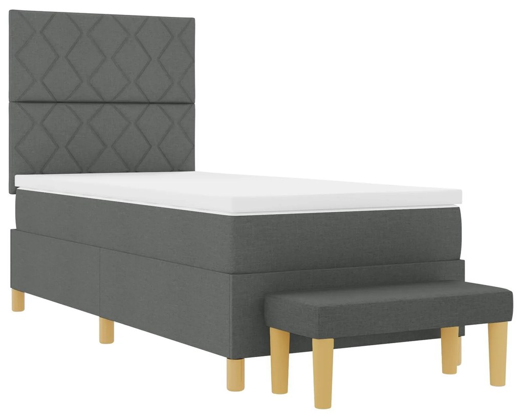 Cama com Box Spring com Colchão & Banco Cinza Escuro 90x200 cm Tecido
