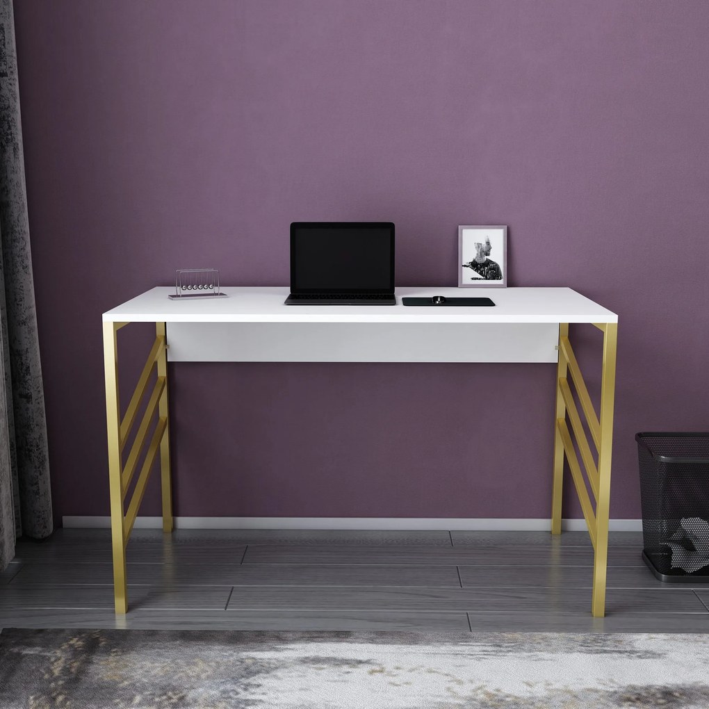 Secretária de Estudo Josephine – Dourado e Branco – 120x60x74,8 cm