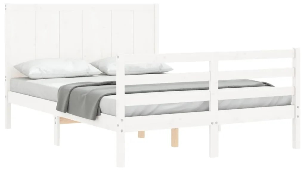 Estrutura de cama com cabeceira 140x200cm madeira maciça branco