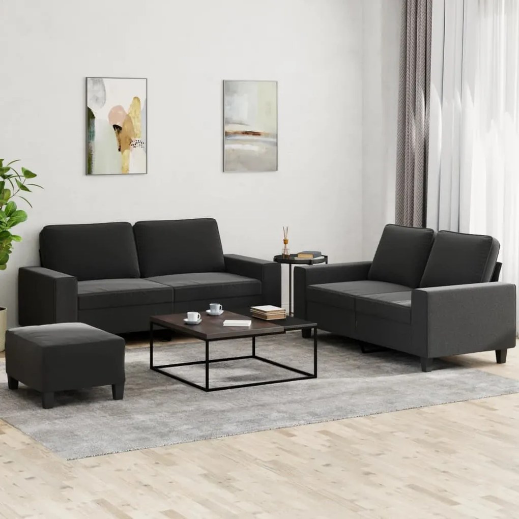 vidaXL 3 pcs conjunto de sofás tecido preto