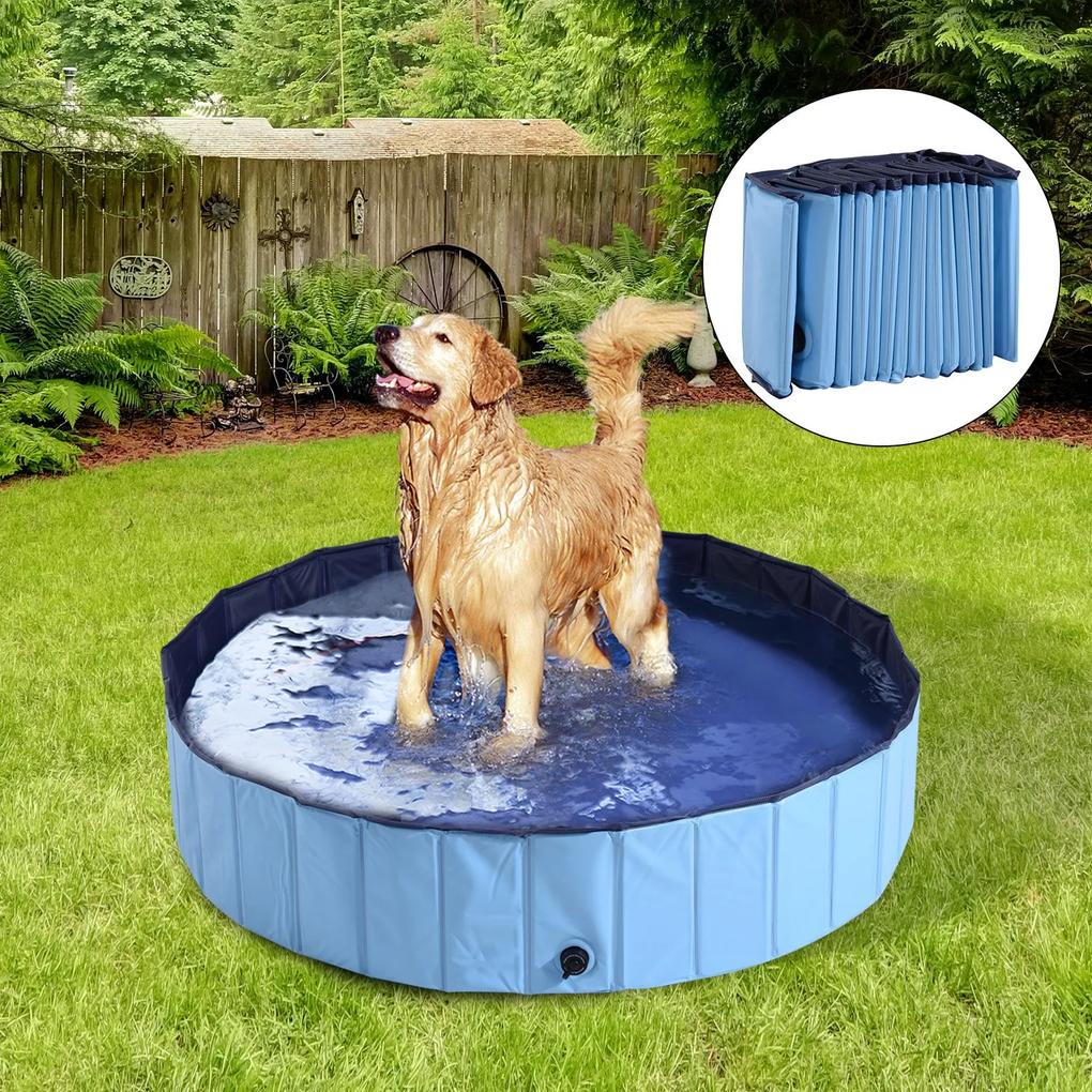 PawHut Banheira dobrável para cães piscina para animais de estimação PVC antiderrapante resistente ao desgaste Adequado para interior e exterior Ø140x30cm azul