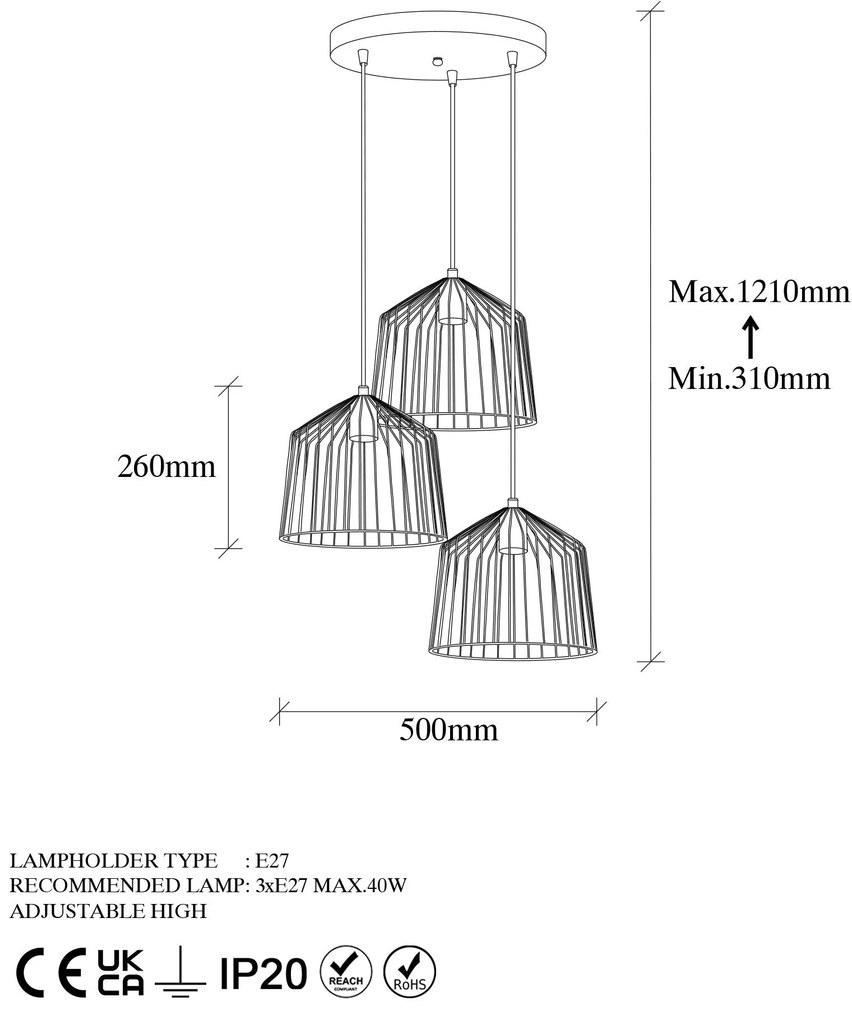 Chandelier Cat – Dourado Brilhante – 50 x 50 x 121 cm