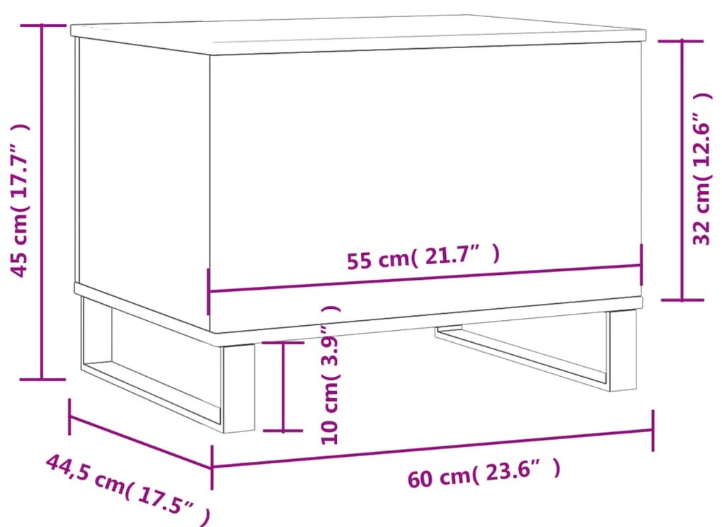 Mesa de centro 60x44,5x45 cm derivados madeira cinzento cimento