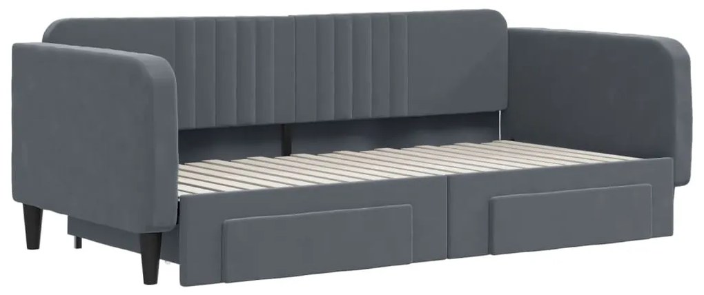 Sofá-cama c/ gavetão e gavetas 90x190 cm veludo cinzento-escuro