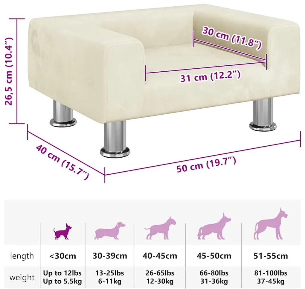 Cama para cães 50x40x26,5 cm veludo cor creme