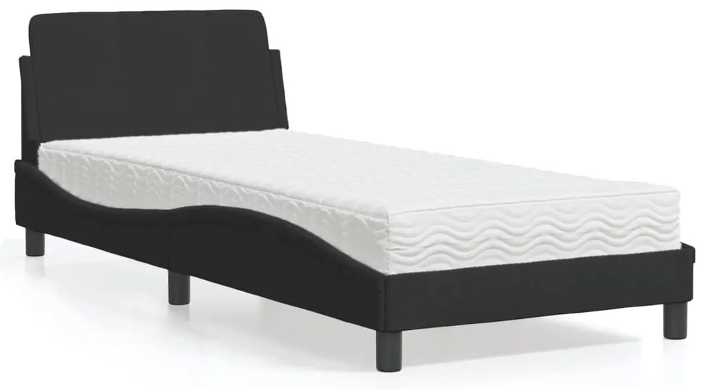 vidaXL Cama com colchão 90x200 cm veludo preto