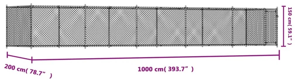 Jaula para cão com porta 10x2x1,5 m aço galvanizado cinzento