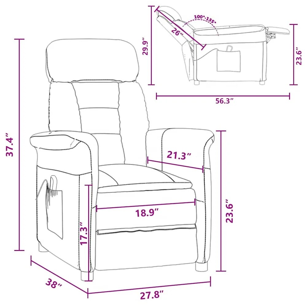 Cadeira de Massagem vidaXL Cinza Claro em Tecido Microfibra
