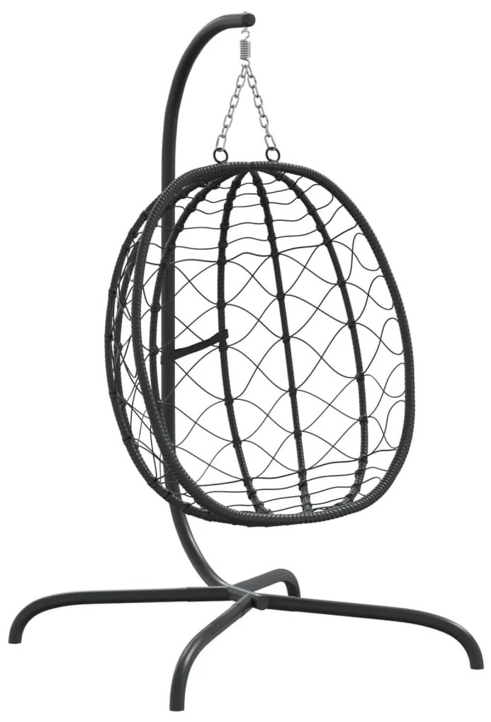 Cadeira forma ovo suspensa vime PE/aço c/ almofadão branco nata