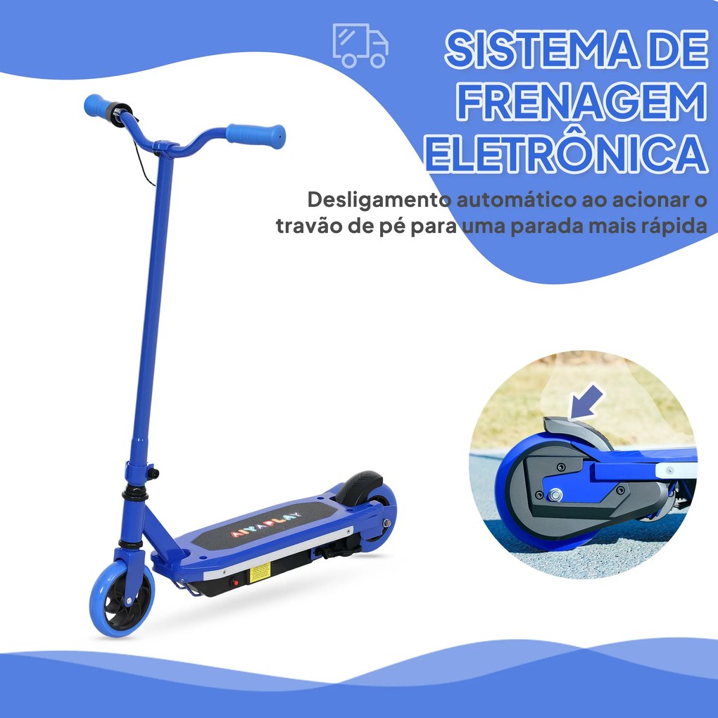 Trotinete Elétrica para Crianças Máx. 10 km/h Motor 80 W Autonomia Máxima 8 km Trotinete com Luzes LED Travão Traseiro 76x46x93 cm Azul