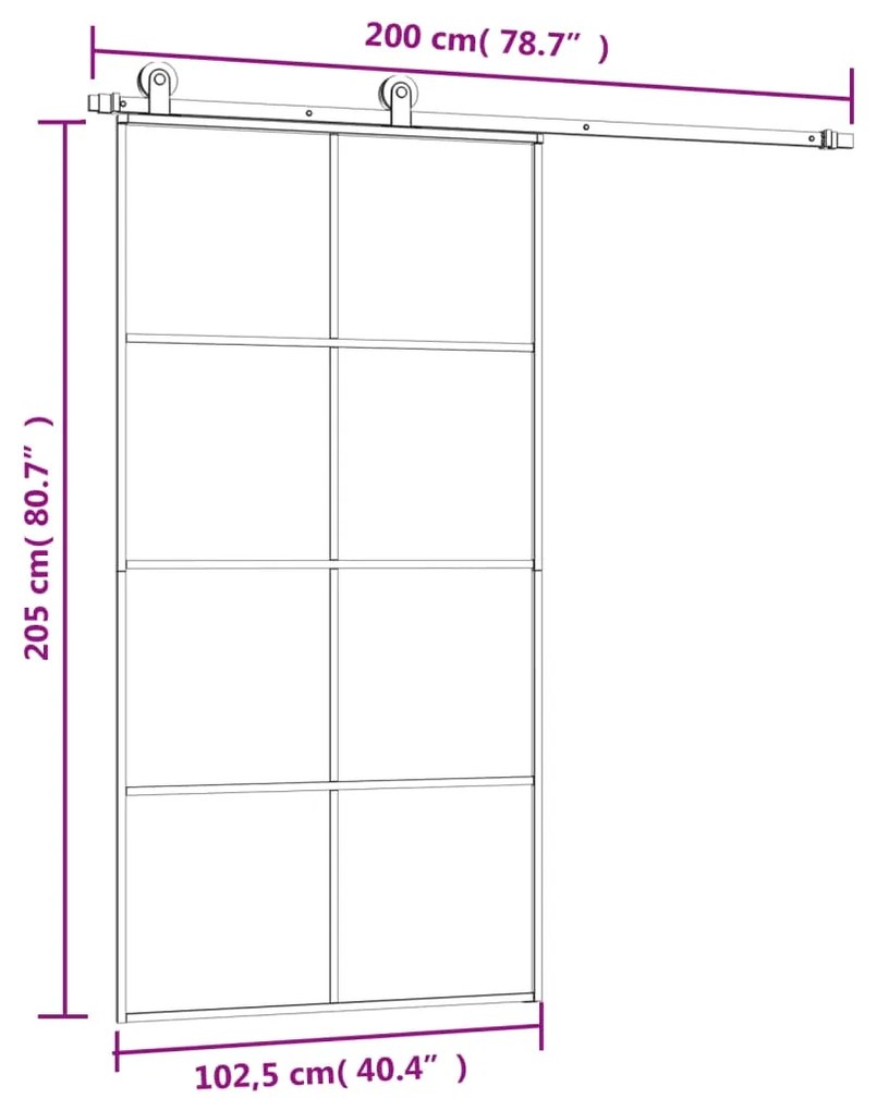 Porta desliz. c/ conj. ferragens 102,5x205cm vidro ESG/alumínio
