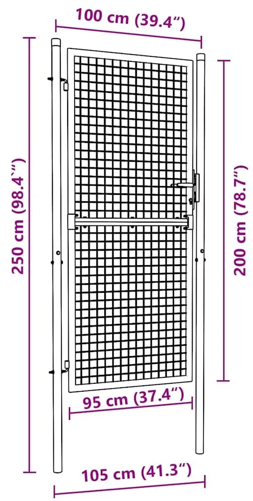 Portão de jardim em rede aço galvanizado 100x250 cm cinzento