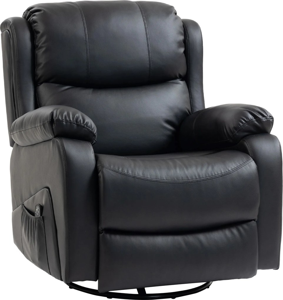 HOMCOM Poltrona Relax Reclinável com 8 Pontos de Massagem, Aquecedora e Apoia-pés, 87x97X100 cm, Preto | Aosom Portugal
