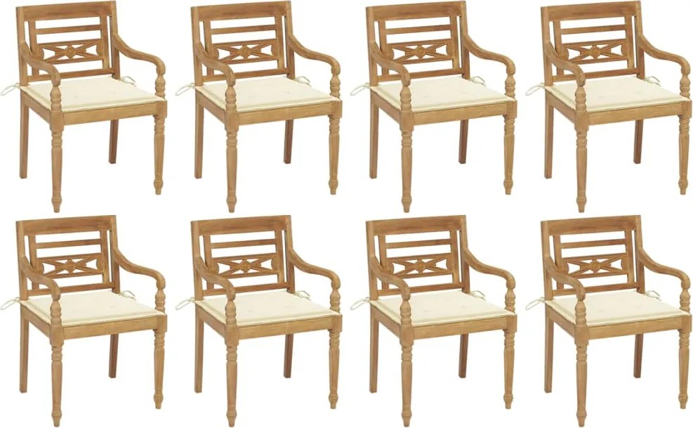 vidaXL Cadeiras Batávia com almofadões 8 pcs madeira de teca maciça