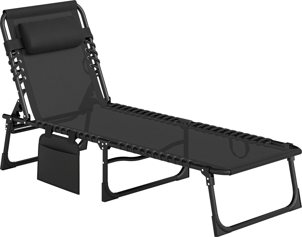 Outsunny Espreguiçadeira de Jardim Dobrável com Encosto Ajustável Apoio de Cabeça Almofadado para Exterior 189x58x30 cm Preto | Aosom Portugal