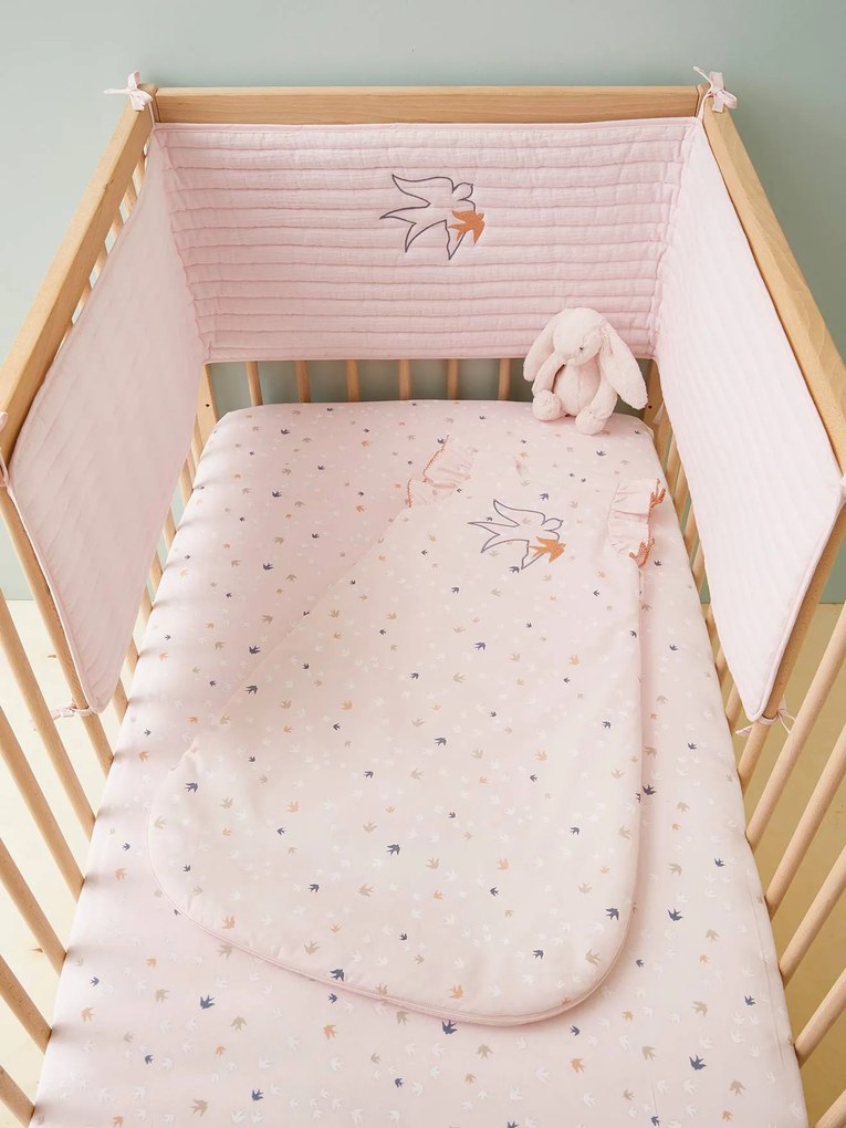 Contorno de berço, tema Baby bird rosa medio liso com motivo