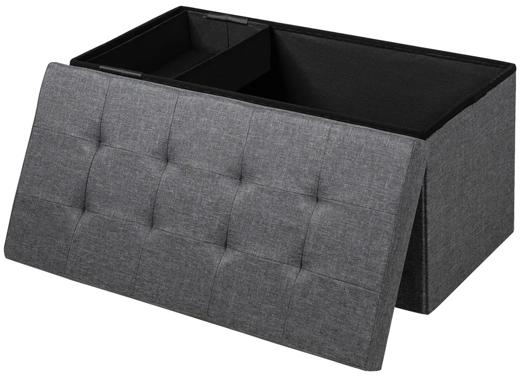 Banco dobrável com espaço para arrumação 80 cm x 40,5 cm x 40,5 cm com assento acolchoado cinza escuro
