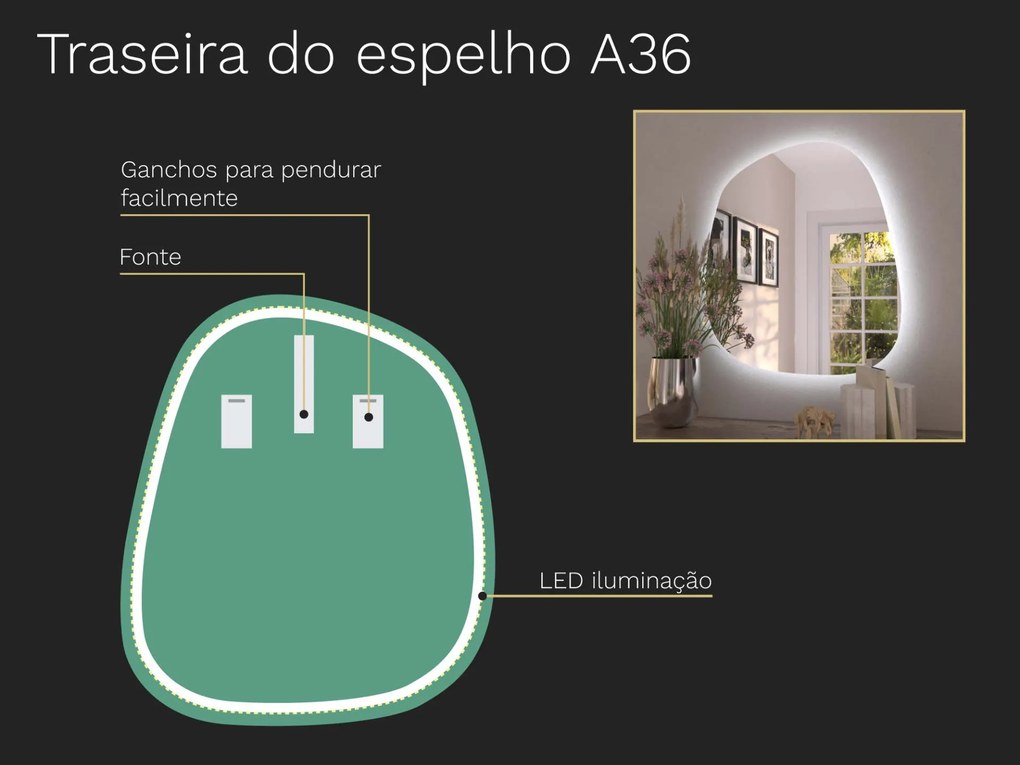 Espelho LED orgânico com iluminação A36 44×51