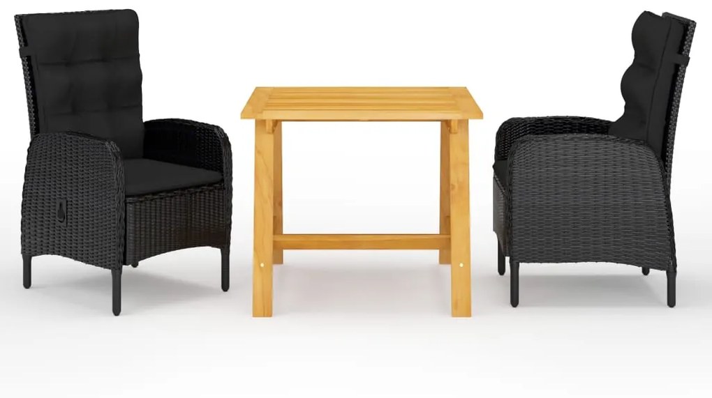 vidaXL 3 pcs conjunto de jantar para jardim preto