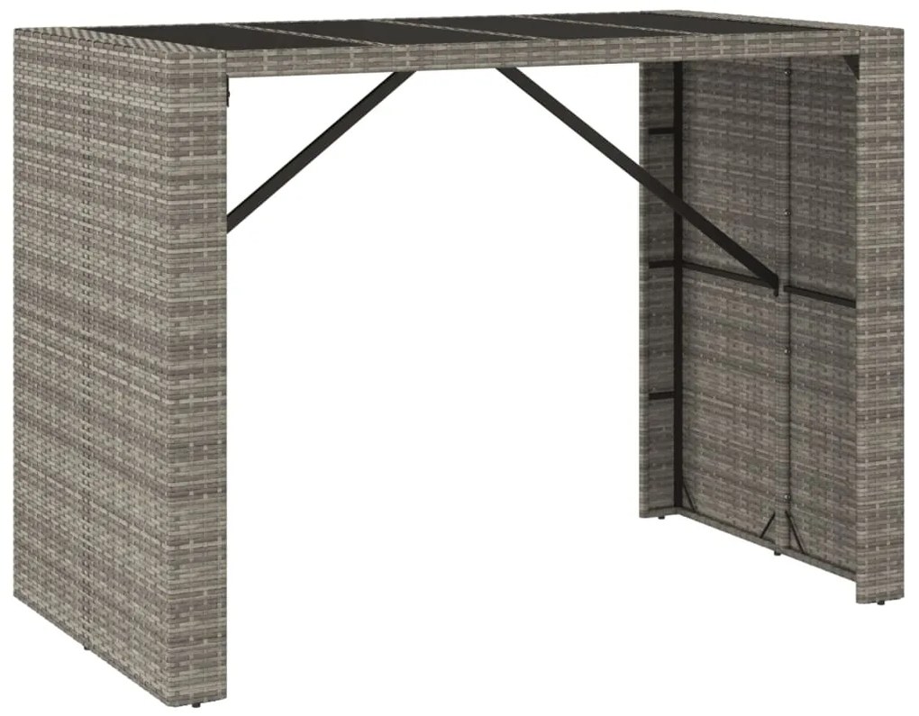 7 pcs conjunto de bar p/ jardim c/ almofadões vime PE cinzento
