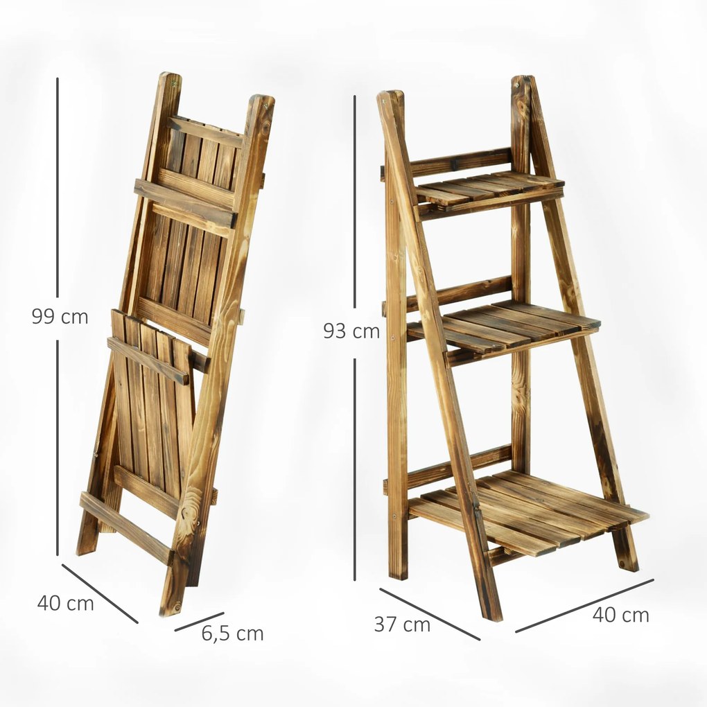 Suporte para Plantas de 3 Níveis Dobrável para Interior e Exterior 40x37x93 cm Madeira