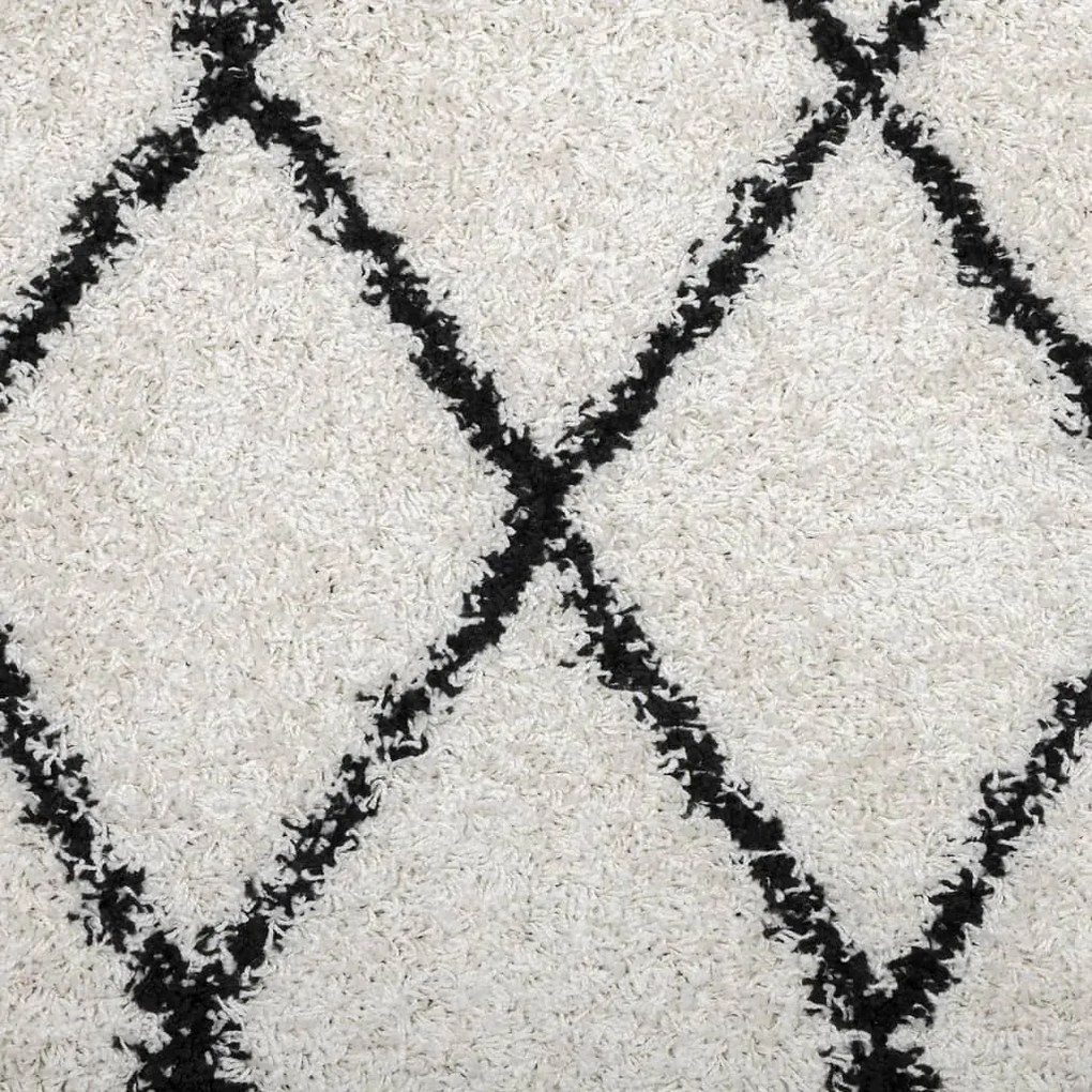 Tapete shaggy de pelo alto PAMPLONA 80x150 cm creme e preto