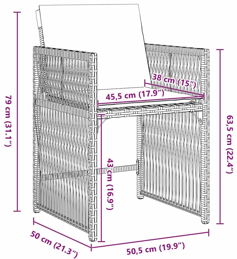 Conjunto de Jantar de Jardim com 5 peças e almofadas bege em rattan e