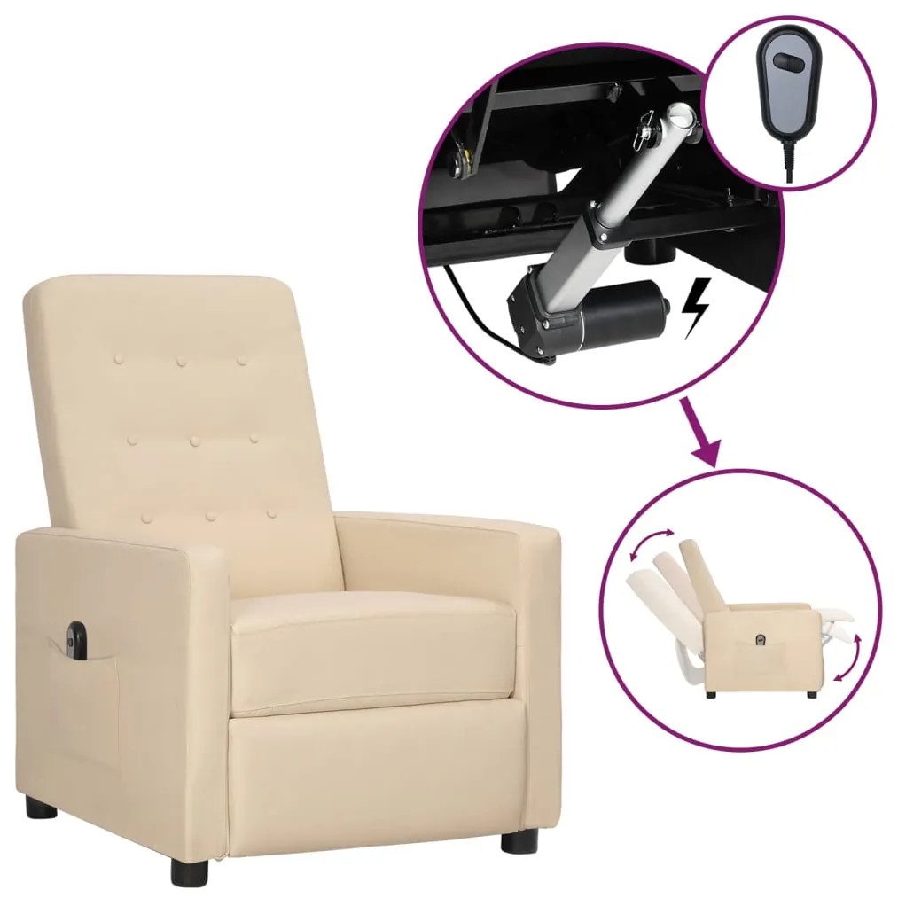 3098647 vidaXL Poltrona reclinável elétrica tecido cor creme