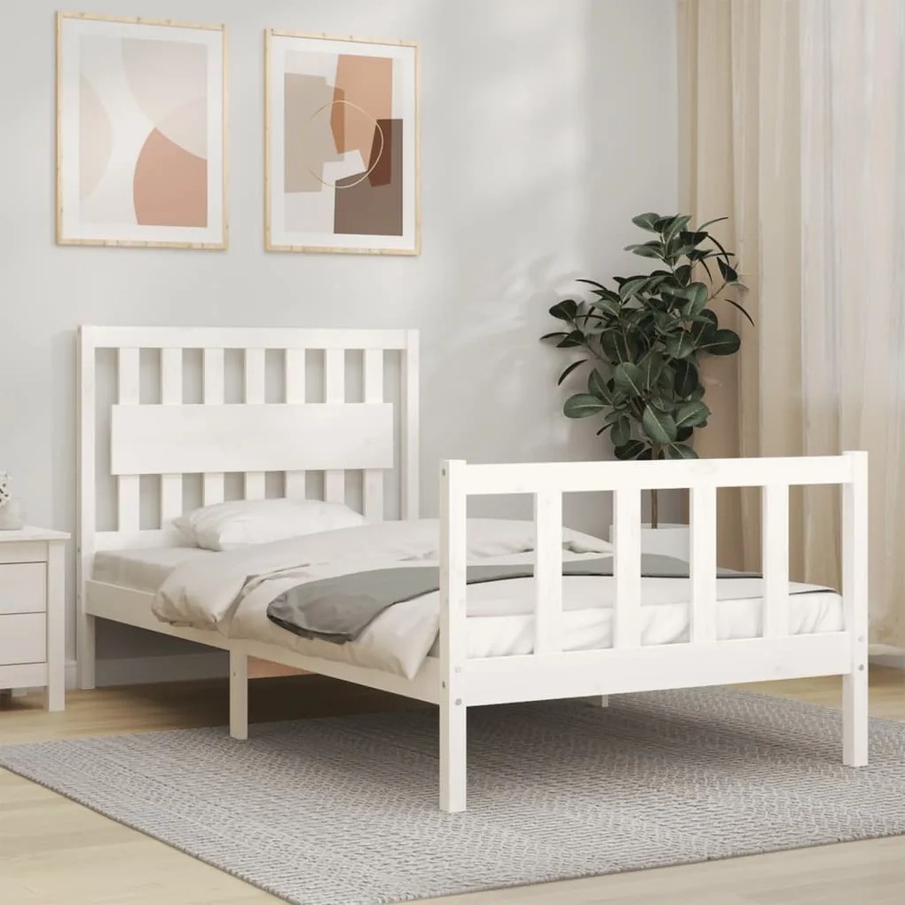 Cama sem colchão 100x200 cm madeira de pinho maciça branco