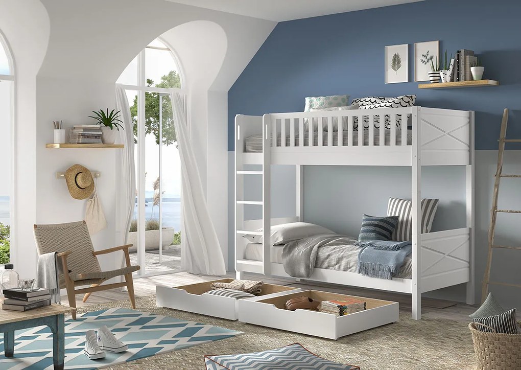 Conjunto cama Infantil SCOTT beliche com 2 gavetas BRANCO