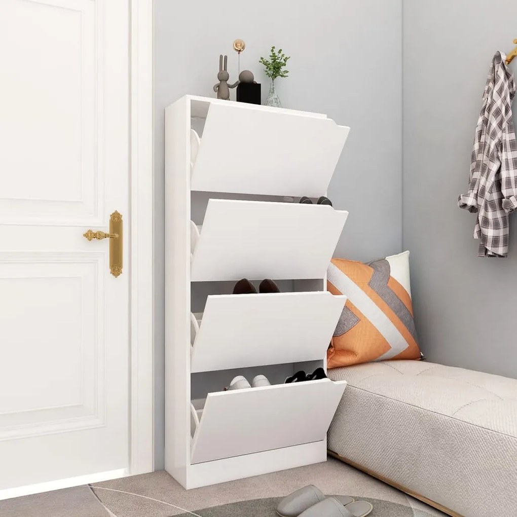 vidaXL Armário p/ sapatos c/ 4 portas contraplacado 59x24x136cm branco