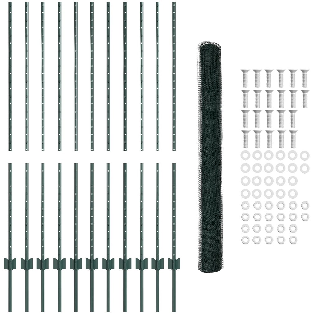 Postes de Cerca 11 pcs U-Channel Verde 140 cm Aço