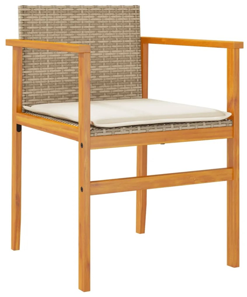 Cadeiras de jardim c/ almofadões 2 pcs vime PE/madeira bege