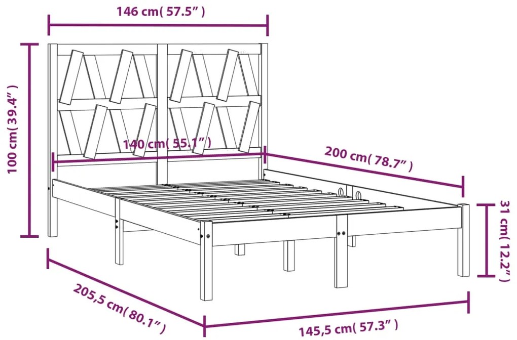 Estrutura de cama 140x200 cm pinho maciço
