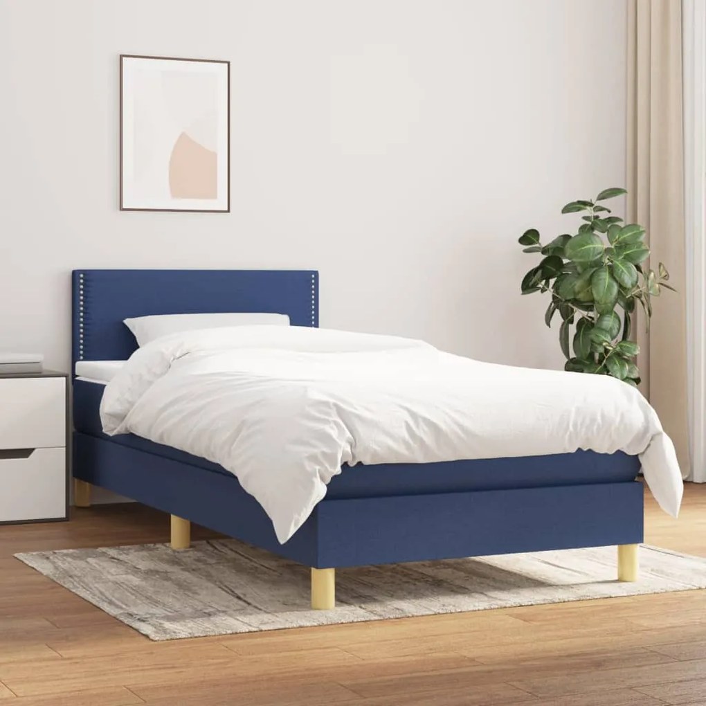 3140519 vidaXL Cama com molas/colchão 100x200 cm tecido azul