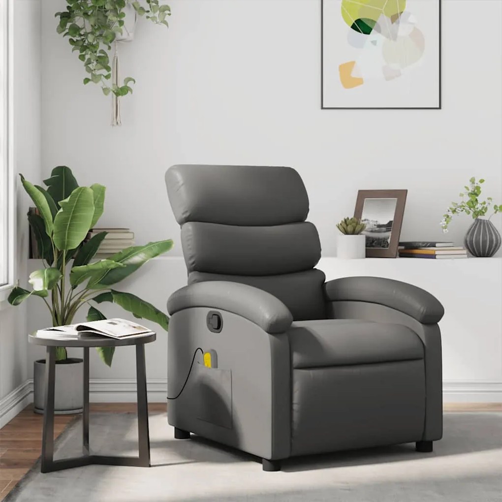 Poltrona de massagens reclinável couro artificial cinzento