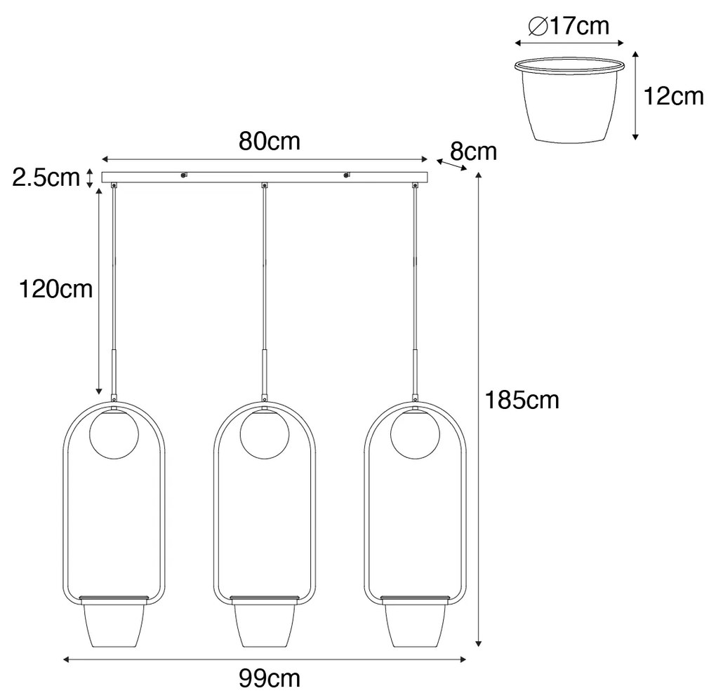Candeeiro de suspensão Art Deco dourado com vidro branco 3-luzes - Isabella