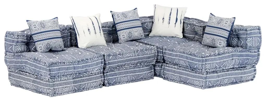 Sofá-cama modular de 4 lugares tecido azul índigo