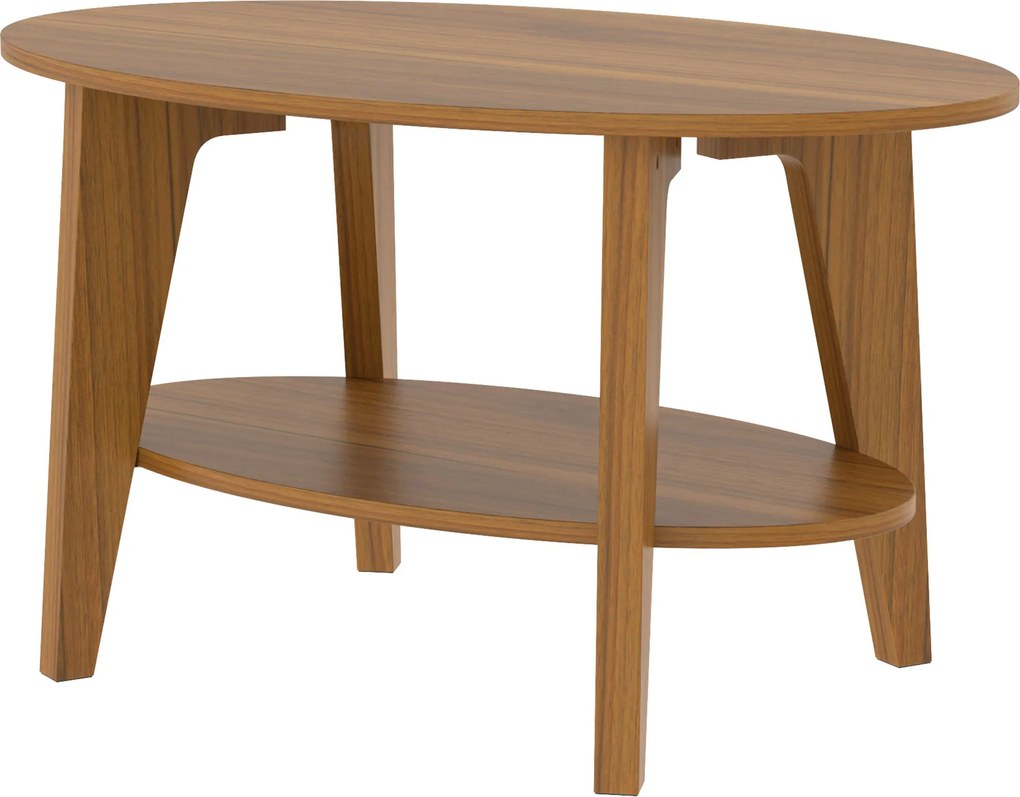 HOMCOM Mesa de Centro Oval de 2 Níveis, Mesa de Sala Moderna com Prateleira Inferior Aberta, 80 x 50 x 45 cm, Carvalho | Aosom Portugal