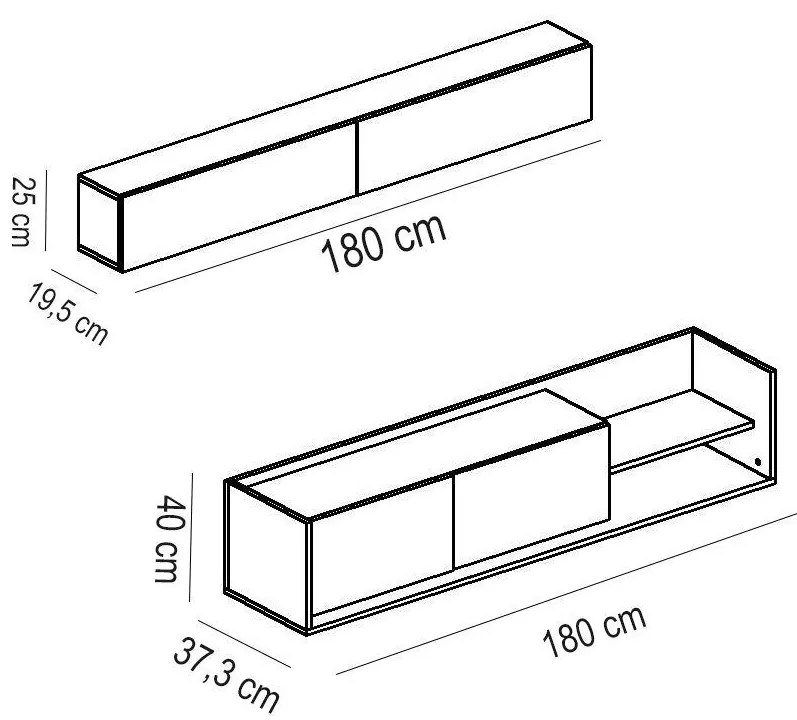 Móvel de TV Lugo – Branco e Teca – 180x37,3x40 cm + Prateleira de Pare