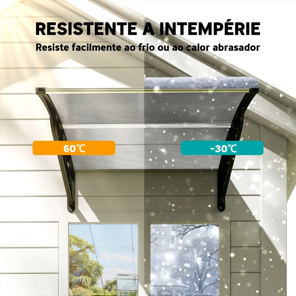 Marquise de Proteção para Portas e Janelas 103x96,5 cm com Painéis de Policarbonato e Barras de Alumínio Transparente