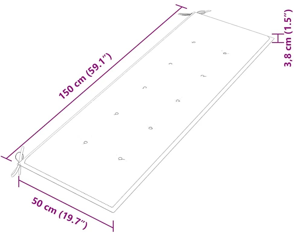 Banco Batavia c/ almofadão cinza-acastanhado 150 cm teca maciça