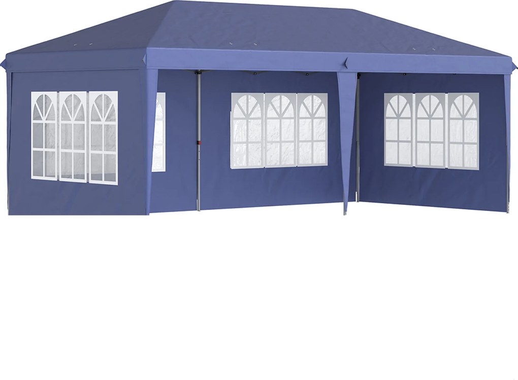 Outsunny Tenda Dobrável 6x3 m Tenda de Jardim para Festas e Eventos com 4 Paredes Laterais Amovíveis 4 Janelas e Bolsa de Transporte Azul | AOSOM Portugal