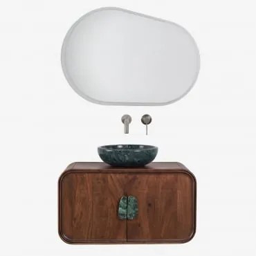 Conjunto De Móvel De Casa De Banho Suspenso 95x45 Cm Em Madeira De Manga E Pedra Natural Kivalina Mármore Verde Udaipur - Madeira De - Sklum